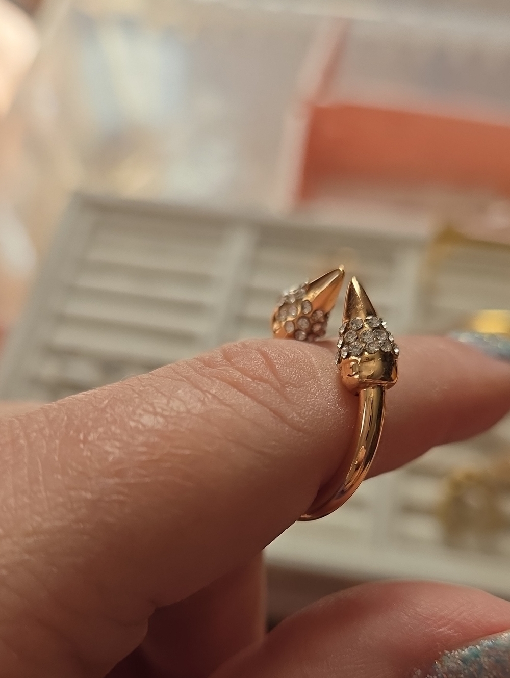 Kinsley Armelle Gold Open Spike Ring with Clear Crystals